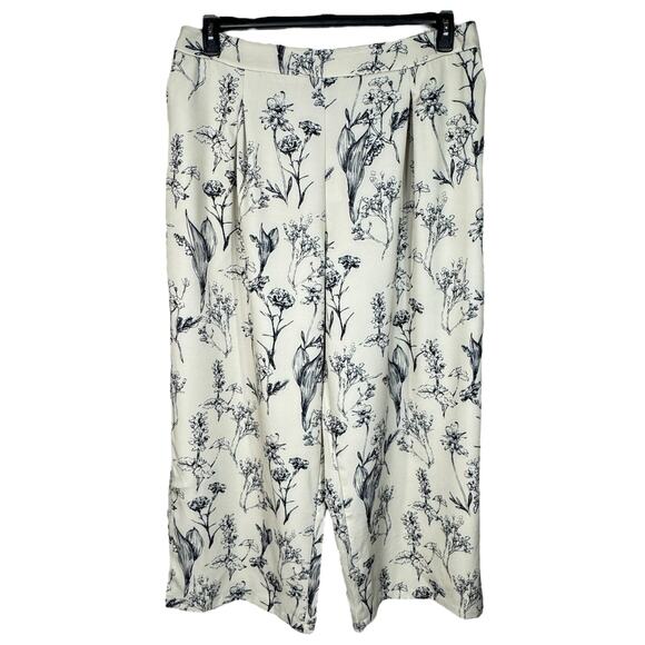 Cider 2X-Large Wide Leg Pants Floral Pockets Pleated Elastic Waist Cream Black - Picture 1 of 7